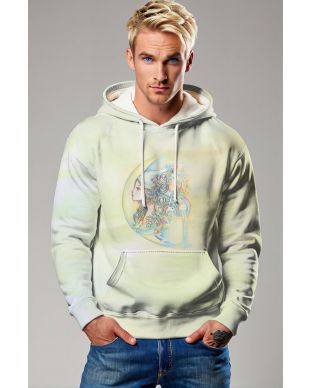 Athena Aquarius Unisex Hoodie with Hercules Profile & Moon Orbit Design in Yellow Ombre