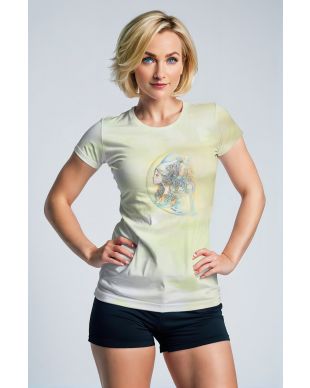 Aquarius Goddess Unisex T-shirts with Hercules Profile and Moon Halo in Yellow Ombre