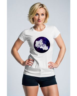 Aquarius Goddess Hercules Unisex T-Shirt with Purple Starry Circle on White