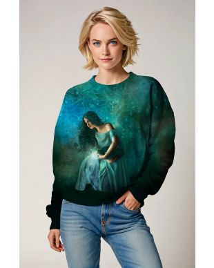 Aquarius Guardian Alcmene Silk Dress Unisex Sweatshirt with Luminous Water Flow Design in Green