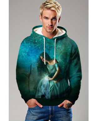 Aquarius Guardian Alcmene Silk Robe Unisex Hoodie with Luminescent Water Flow Design