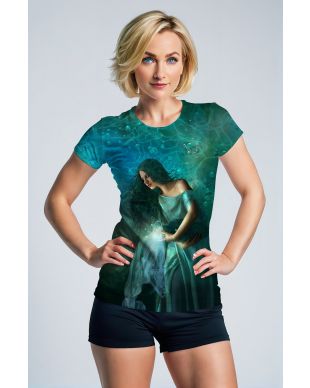 Aquarius Guardian Alcmene Silk Robe Unisex T-Shirt with Illuminating Water Flow Design in Green