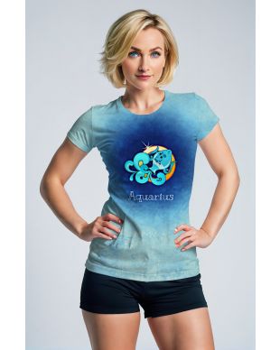 Aquarius Gradient Blue Unisex T-Shirts with White Symbol Design