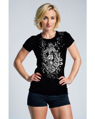 Aquarius Guardian Unisex T-Shirts with Alcmene Vine Waterfall Design in Black