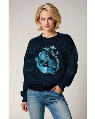 Aquarius Moon Cartoon Style Unisex Sweatshirt in Green