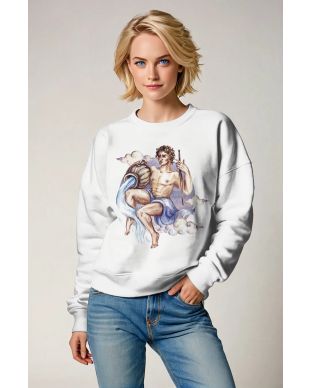 Hephaestus Aquarius Guardian Watercolor Style Unisex Sweatshirt in Lilac on White