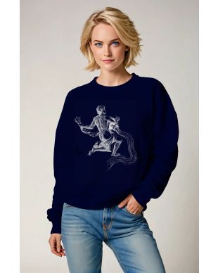Aquarius Guardian Hephaestus Unisex Sweatshirt in Solid Deep Blue with Minimalist White Line Art