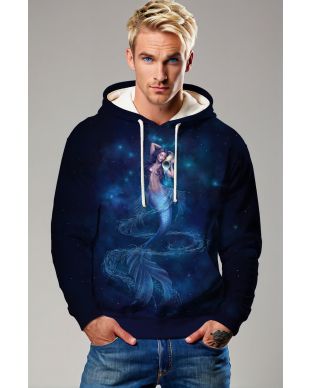 Aquarius Goddess Unisex Hoodie with Mermaid Tail and Starry Night Sky Design