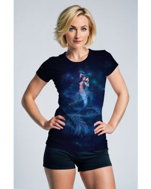 Aquarius Goddess Mermaid Tail and Starry Night Sky Blue Unisex T-Shirts