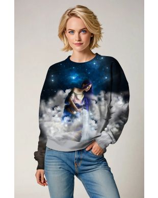 Aquarius Starry Sky Unisex Sweatshirt with Goddess Alcmene Design in Purple