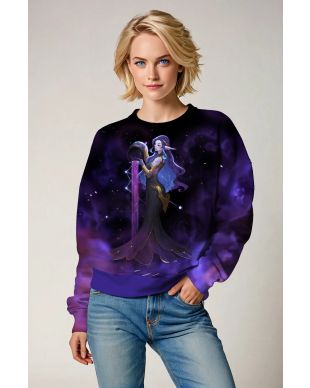 Unisex Aquarius Goddess Sweatshirt with Purple Night Sky and Hercules Anime Design