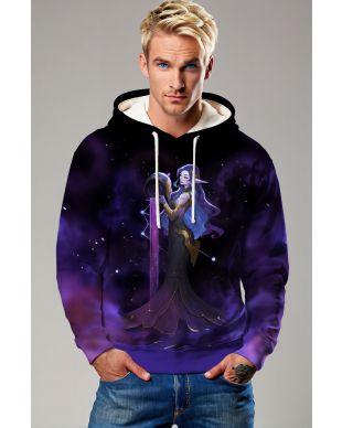Purple Night Sky Aquarius Hoodies with Starry Anime Hercules Goddess Design