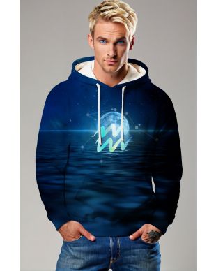 Mystic Blue Aquarius Hoodie with Celestial Planet and Star Design