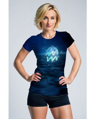 Mystic Blue Aquarius Symbol Galaxy Tee Unisex