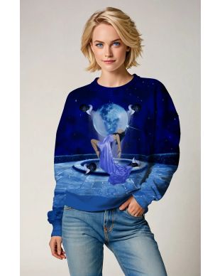 Dancing Aquarius Unisex Sweatshirt with Cosmic Background and Giant Planets by Helen in Blue