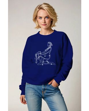 Aquarius Constellation Unisex Sweatshirt in Deep Blue with Light White Uranus Sketch Style Design