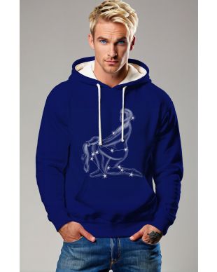 Aquarius Zodiac Sketch Hoodie in Deep Blue with Pale White Uranus Detail