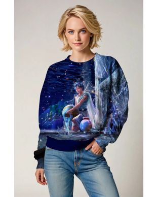 Aquarius Ganymedes Unisex Sweatshirts with Anime Style and Starry Nightscape Design in Deep Blue