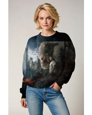 Black Giant Ape Cityscape Graphic Sweatshirt