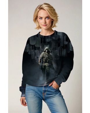 Black Tactical Soldier Graphic Sweatshirt