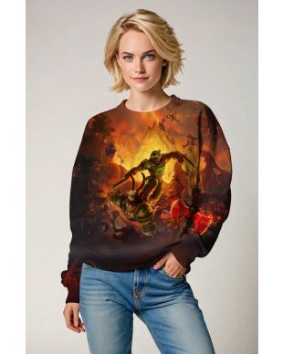 Brown Battle Scene Graphic Sweatshirt
