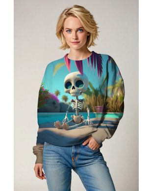 Aqua Blue Tropical Skeleton Sweatshirt