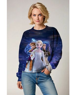 Dark Blue Frozen Characters Graphic Sweatshirt