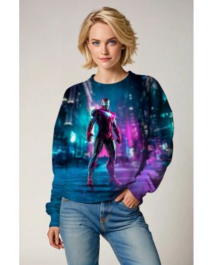Dark Blue Iron Man Neon City Graphic Sweatshirt