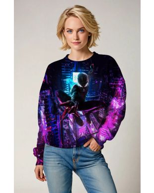 Dark Black & Neon Spider‑Man City Graphic Sweatshirt