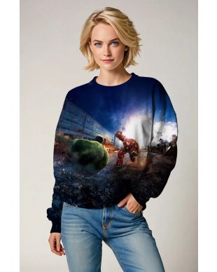 Dark Blue Hulk vs Iron Man Hulkbuster Battle Graphic Sweatshirt
