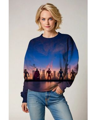 Dark Blue Avengers Sunset Skyline Graphic Sweatshirt