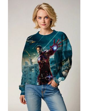 Teal Iron Man Battle Scene Sweatshirt