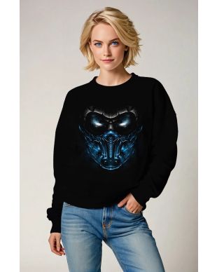 Blue Mask Tech Graphic Apparel – Black Crewneck Sweatshirt