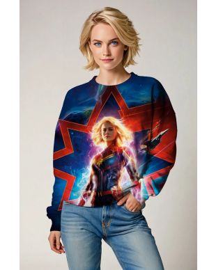Captain Marvel Graphic Apparel – Vibrant Red & Blue Sweatshirt