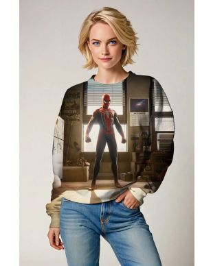 Dark Brown & Black Spider‑Man Room Scene Crewneck Sweatshirt – Classic Hero Vibes