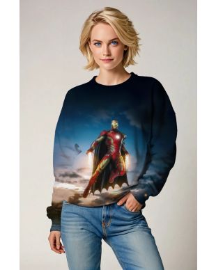 Dark Blue Iron Man Hero Cape Crewneck Sweatshirt – Classic Heroic Look