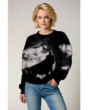 Black Dark Knight Silhouette Crewneck Sweatshirt – Timeless Hero Appeal