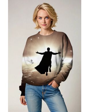 Brown Heroic Silhouette Crewneck Sweatshirt – Bold Evening Horizon