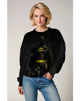  Black Batman Rain Crewneck Sweatshirt – Classic Dark Knight Look