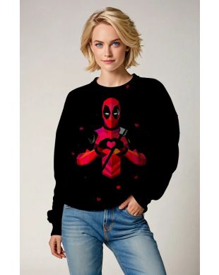 Black Deadpool Heart Hands Crewneck Sweatshirt – Playful Hero Fashion