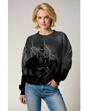Batman Thunder Skyline Sweatshirt – Deep Charcoal Graphic Style