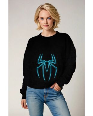 Neon Blue Spider Emblem Sweatshirt – Modern Black Streetwear