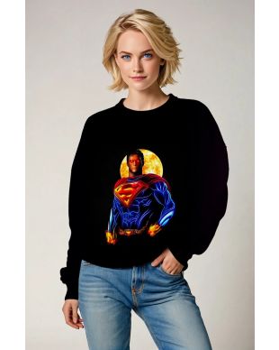 Black Fiery Superman Graphic Crewneck Sweatshirt