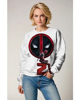 White Deadpool 2 Graphic Crewneck Sweatshirt