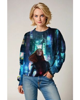 Deep Blue Cyberpunk Black Widow Sweatshirt