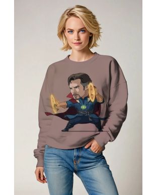 Ash Brown Crewneck – Cartoon Doctor Strange Mystic Combat