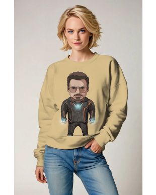 Khaki Genius Crewneck Sweatshirt – Cartoon Stark Core Edition