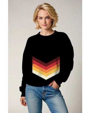 Jet Black Retro Crewneck Sweatshirt – Chevron Stripes in Sunset Tones