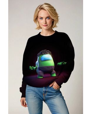 Black Crewneck Sweatshirt – 3D Green Character Among Style