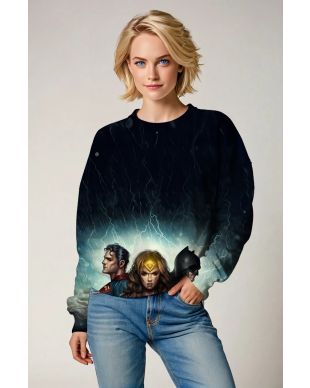 Black-Blue Crewneck – Justice Storm Design with Trinity Heroes